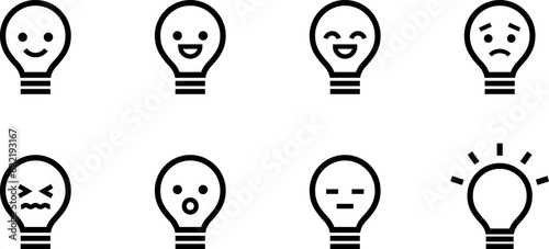 顔がついた電球の表情いろいろベクターアイコンセット