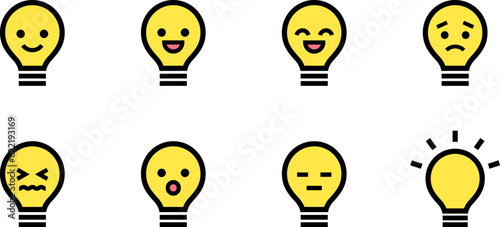 顔がついた電球の表情いろいろベクターアイコンセット