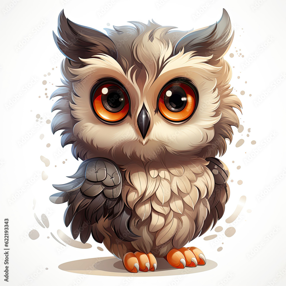 Adorable kawaii owl with a rounded shape Adorable kawaii owl with a rounded shape