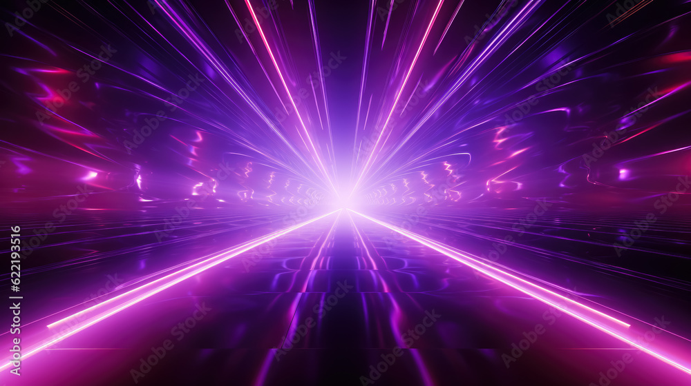 Abstract purple tunnel corridor with rays of light background