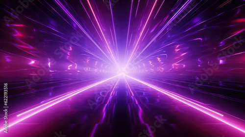 Abstract purple tunnel corridor with rays of light background