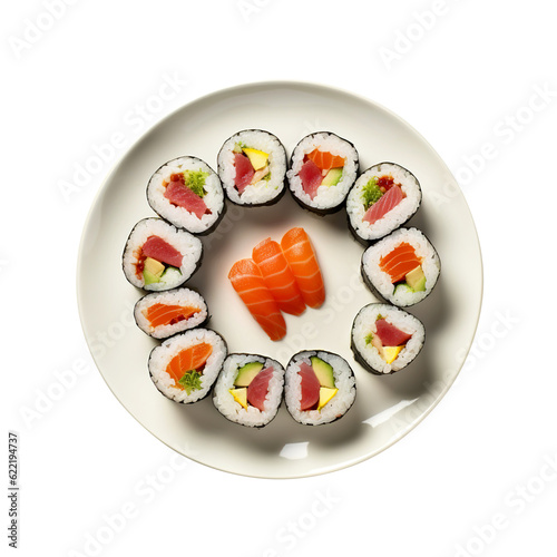 Plate of Sushi isolated on transparent background Remove png created with Generative AI, Clipping Path