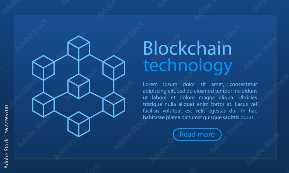Obraz premium Abstract Blockchain isometric concept banner. The modern concept of digital technologies in the form of a block chain. Abstract geometric block chain technology business sign. Vector illustration