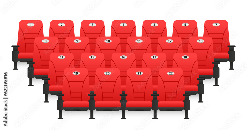 Vetor de Realistic comfortable movie chairs. Movie theater with rows of