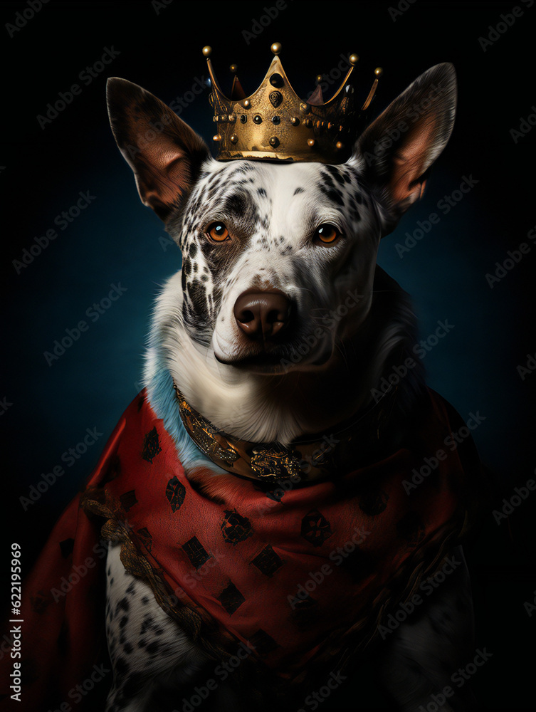 Funny Dog Royal Portrait of an Australian Cattle Dog. Generative AI.