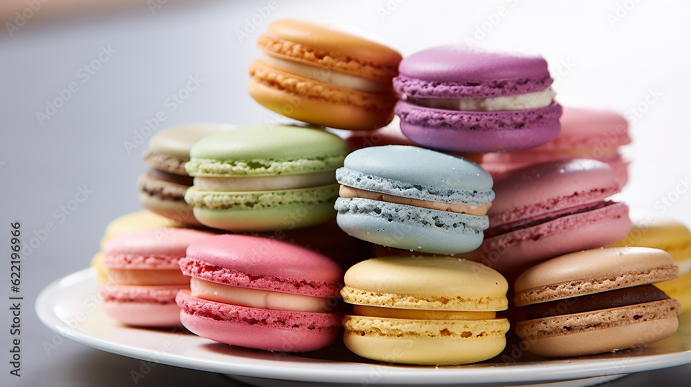 A variety of macarons with their pastel hues and smooth textures. Generative AI A variety of macarons with their pastel hues and smooth textures. Generative AI