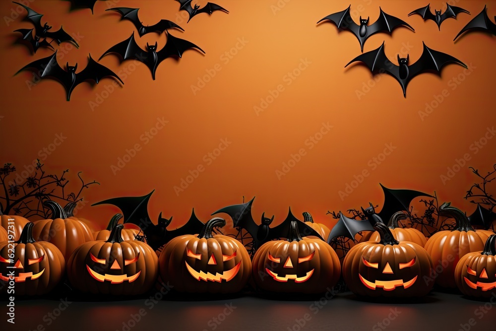 halloween background, Halloween party border on orange background.