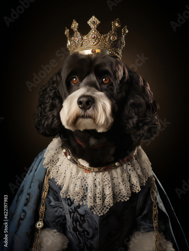 Funny Dog Royal Portrait of a Portuguese Water Dog. Generative AI. photo