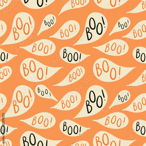 Happy Halloween boo in speech bubbles in soft vintage orange
