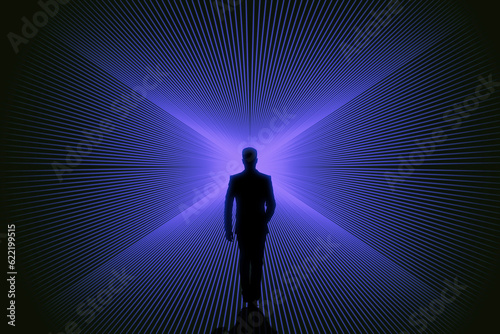 Obraz na plátně Conceptual image of businessman silhouette on bright blue lines background