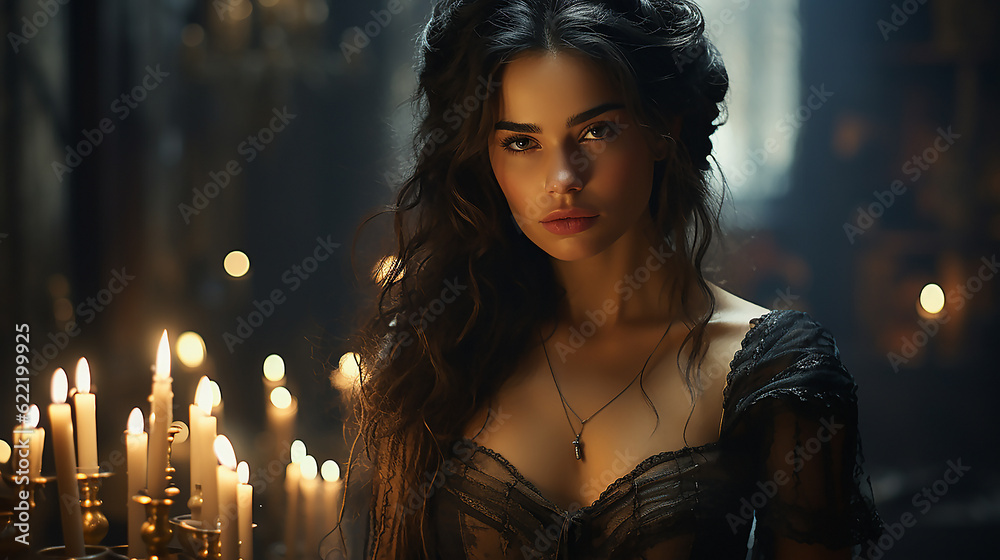 portrait of a witch, Halloween mystical atmosphere, mythology goddess Valkyrie. Spiritualism portrait of a witch, Halloween mystical atmosphere, mythology goddess Valkyrie. Spiritualism