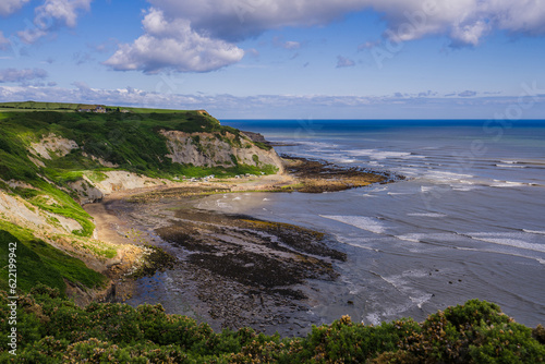View of Port Mulgrave from the Cleveland Way footpath, just to the south of the village. Port Mulgrave is on the North Yorkshire coastline. It was low tide at the time the photo was shot.