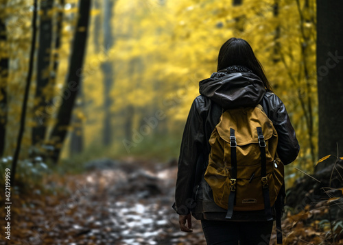a woman hiking with her backpack