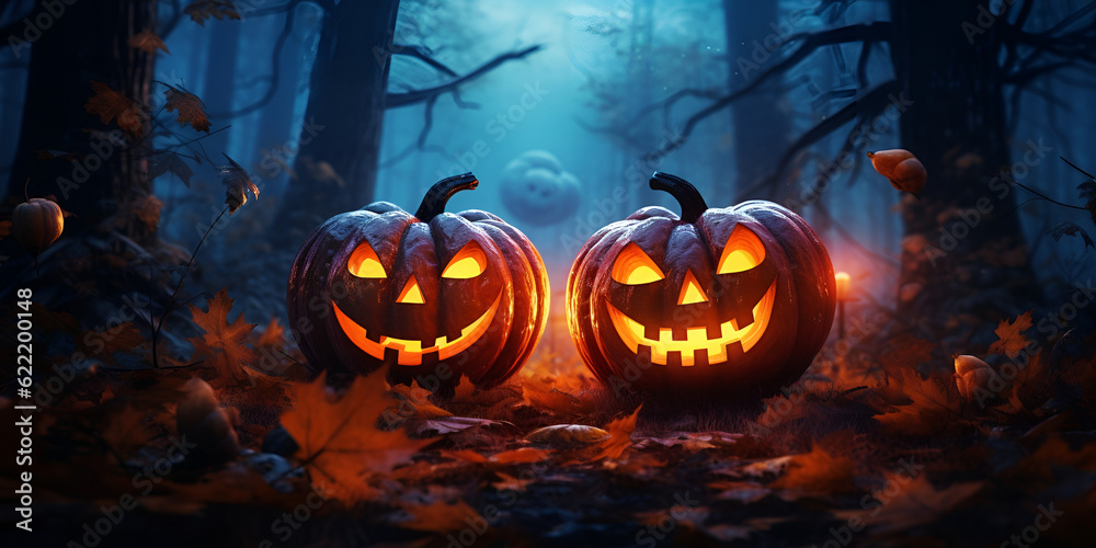 Spooky 3D Rendering of a Ghost Pumpkin on Halloween Background