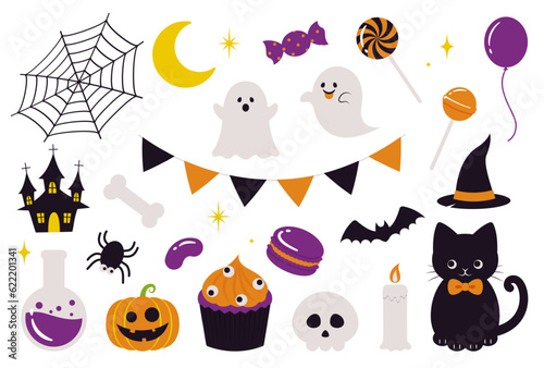 Print op canvas set of halloween icons for banners, cards, flyers, social media wallpapers, etc