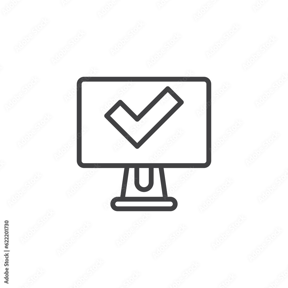 Computer with check mark line icon Computer with check mark line icon