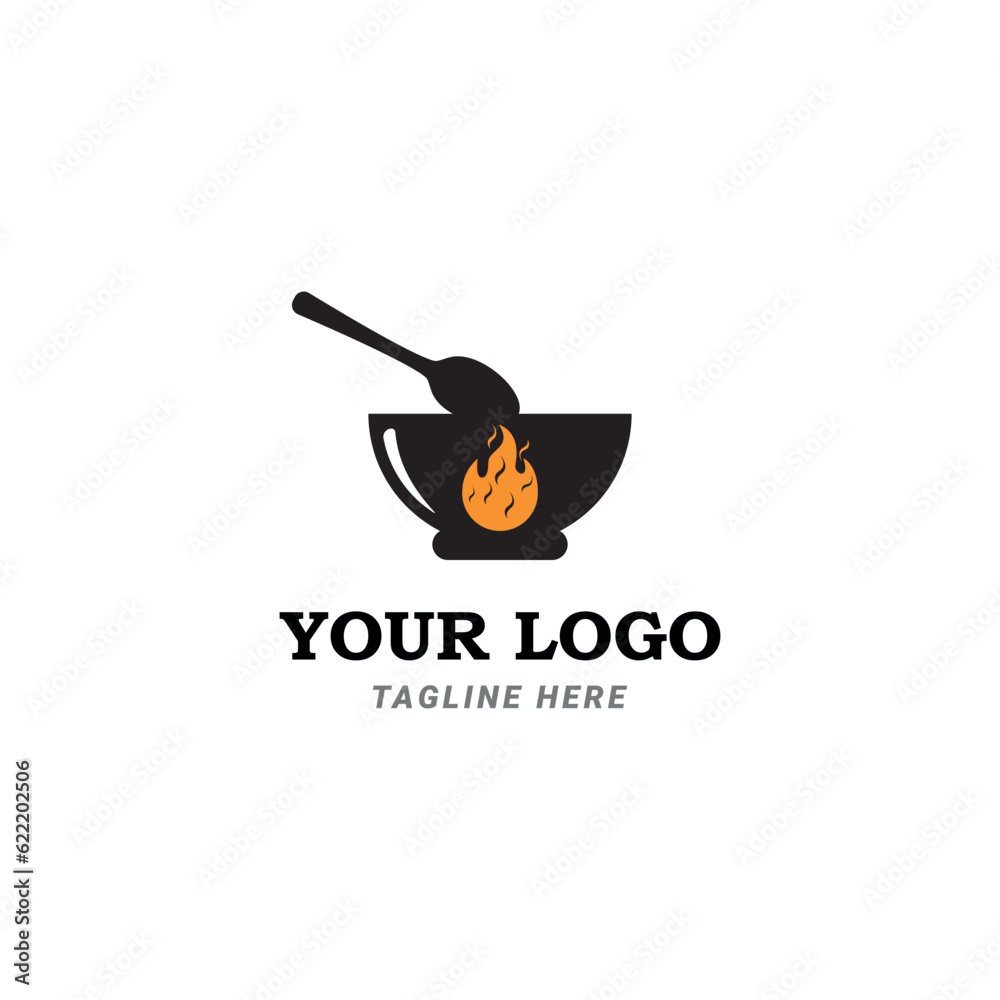 Fork, spoon, bowl, chili Hot Spicy Food Logo and Simple Fire Symbol Fork, spoon, bowl, chili Hot Spicy Food Logo and Simple Fire Symbol