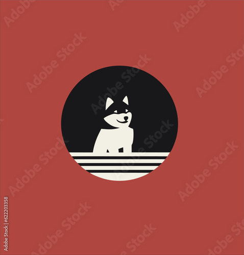 Minimalism dog logo vector design. Japanese style
