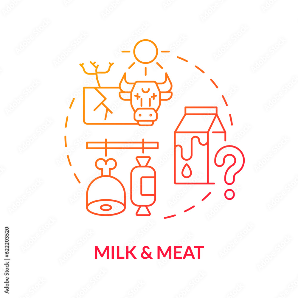 Gradient milk and meat icon representing heatflation concept, isolated vector, thin line illustration of global warming impact. Gradient milk and meat icon representing heatflation concept, isolated vector, thin line illustration of global warming impact.
