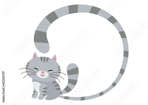 Cute happy gray cat round frame