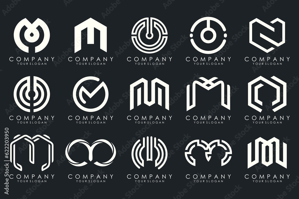 Set of letter M logo design vector. Collection of modern M letter design in white. Set of letter M logo design vector. Collection of modern M letter design in white.