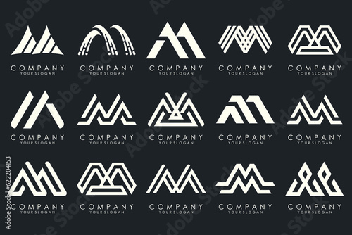 Set of letter M logo design vector. Collection of modern M letter design in white.