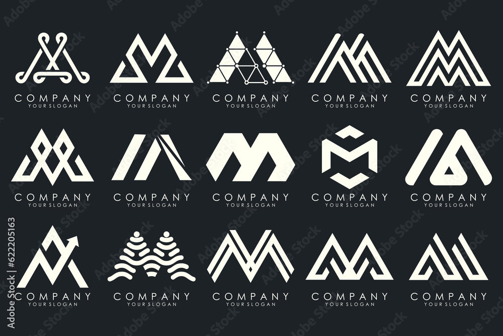 Set of letter M logo design vector. Collection of modern M letter design in white. Set of letter M logo design vector. Collection of modern M letter design in white.