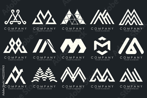 Set of letter M logo design vector. Collection of modern M letter design in white.