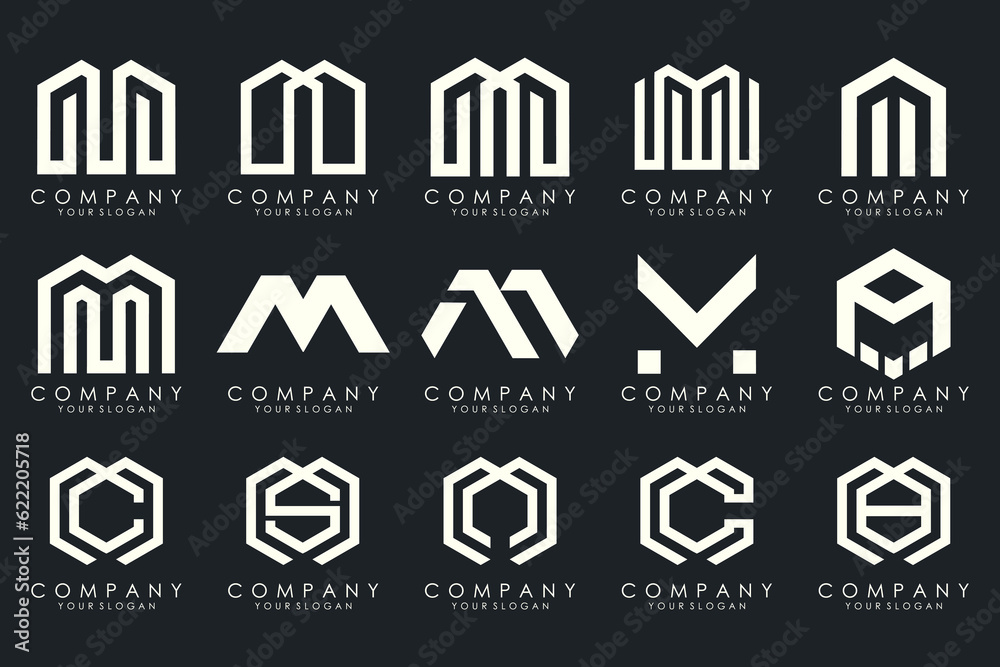 Set of letter M logo design vector. Collection of modern M letter design in white. Set of letter M logo design vector. Collection of modern M letter design in white.