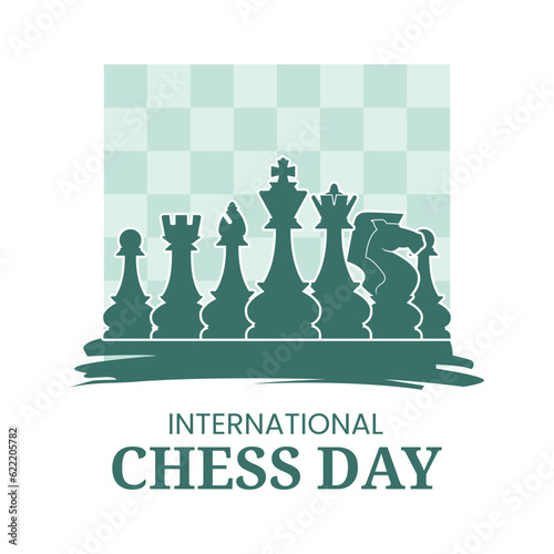Vector graphic of International Chess Day July 20 with map and chess pions