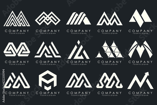 Set of letter M logo design vector. Collection of modern M letter design in white.