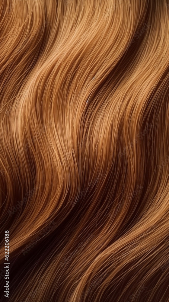 Close-up of a bunch of shiny straight natural hair in a copper-hazel shade . Generative AI Close-up of a bunch of shiny straight natural hair in a copper-hazel shade . Generative AI