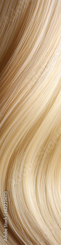 A closeup view of a bunch of shiny straight blond hair in a wavy curved style.social media content for beauty salons. hair dye color in the catalog. Generative AI