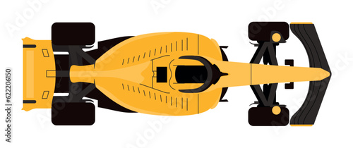 Racing yellow sport car f1 racing bolid. Formula One championship. Motorsport concept. Vector illustration isolated on background