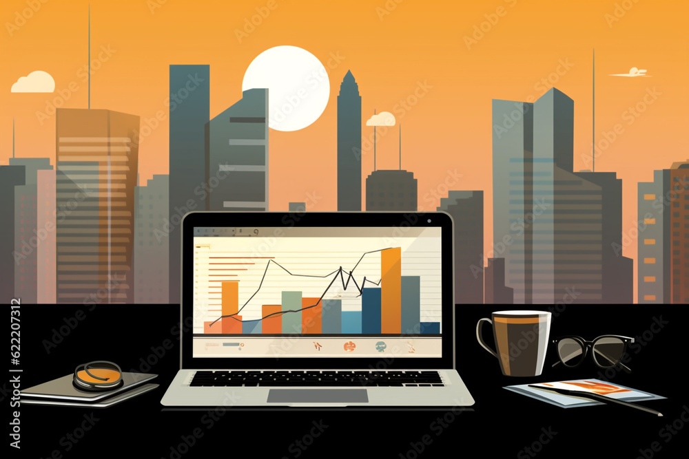 Flat Design business technology on desk vector graphic. generated ai Flat Design business technology on desk vector graphic. generated ai
