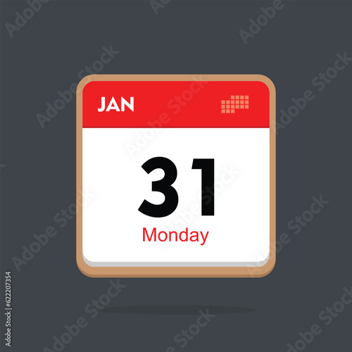 monday 31 january icon with black background, calender icon