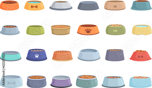 Food Bowl icons set cartoon vector. Pet plate. Canine lunch