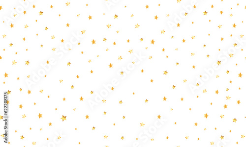 Seamless stars background. Gold stars pattern. Yellow glitter confetti.