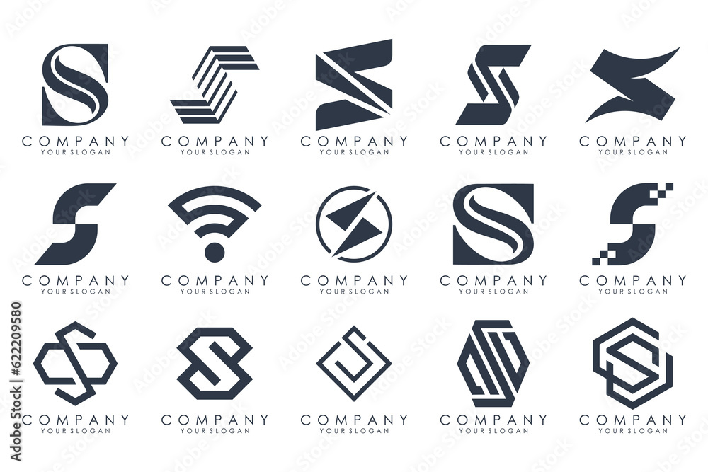 Abstract collection with letters S logo design. creative design logotype S with black colors.