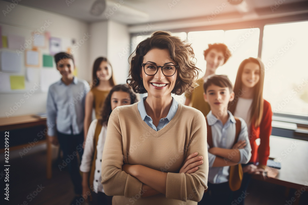 AI generated image of mature teacher in the class AI generated image of mature teacher in the class