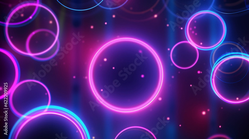 Abstract blue and pink neon circles, glowing background