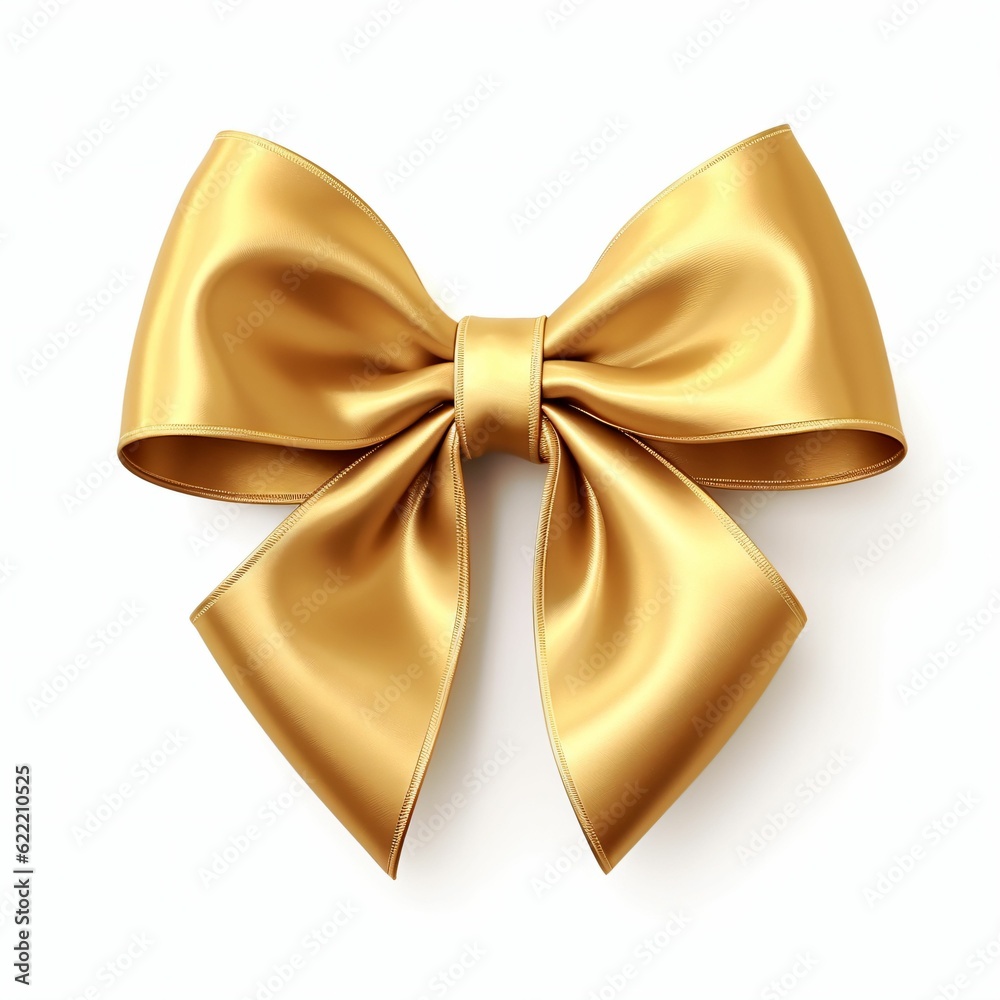 Golden christmas bow ribbon isolated from white background. Clipping path included. - Generative AI Golden christmas bow ribbon isolated from white background. Clipping path included. - Generative AI