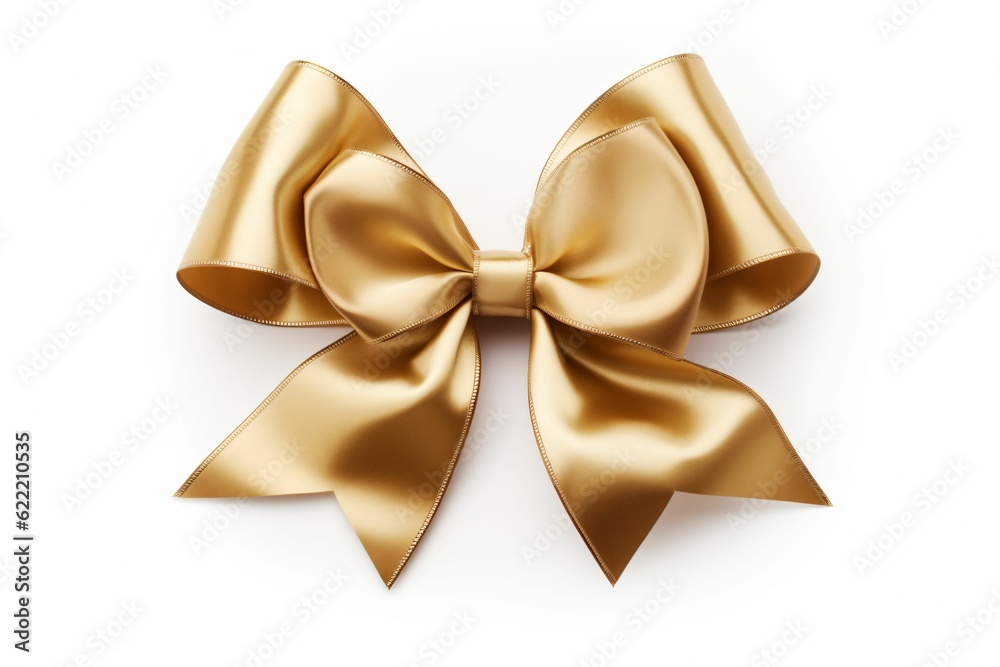 Golden christmas bow ribbon isolated from white background. Clipping path included. - Generative AI Golden christmas bow ribbon isolated from white background. Clipping path included. - Generative AI