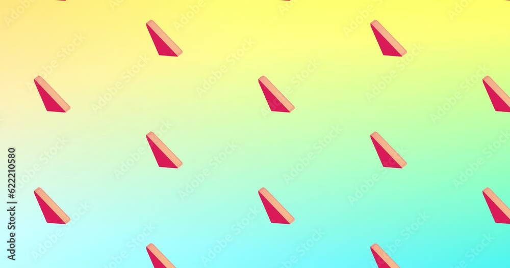 Animation of red triangles repeated on yellow and green background Animation of red triangles repeated on yellow and green background