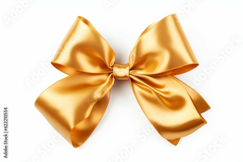 Golden christmas bow ribbon isolated from white background. Clipping path included. - Generative AI