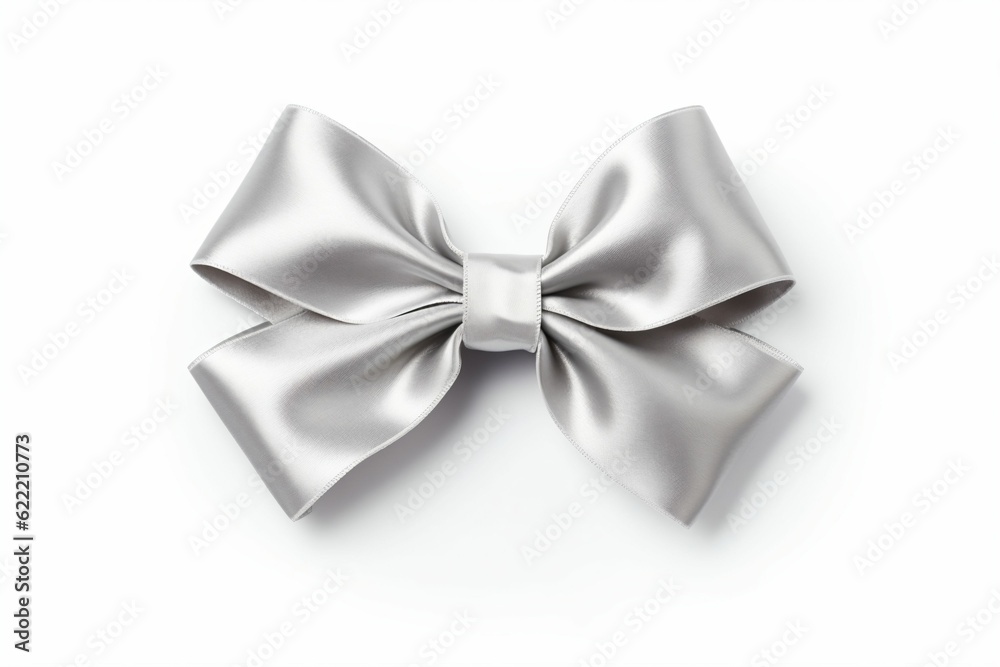 silver ribbon bow in bright silver white grey color - Generative AI silver ribbon bow in bright silver white grey color - Generative AI
