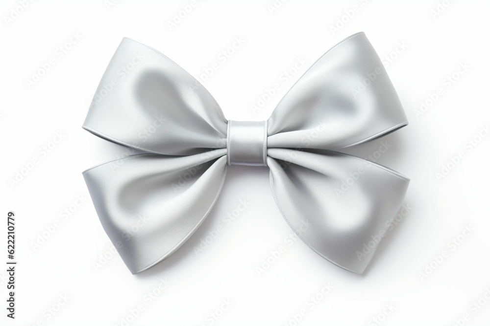 silver ribbon bow in bright silver white grey color - Generative AI silver ribbon bow in bright silver white grey color - Generative AI