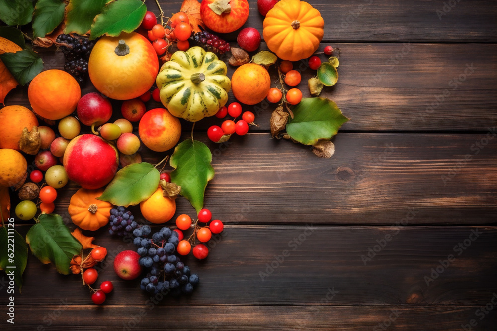 Top-down view of a variety of autumn harvest foods Top-down view of a variety of autumn harvest foods