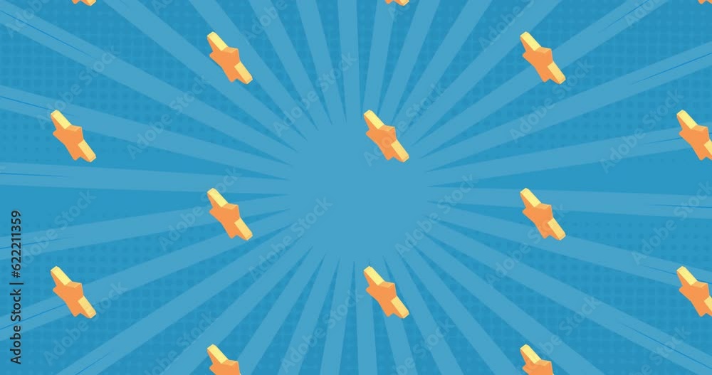 Animation of yellow stars repeated over stripes on blue background