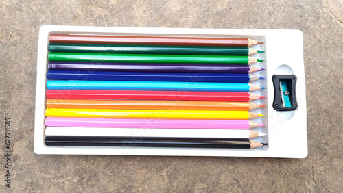 many drawing colour pencil in a box